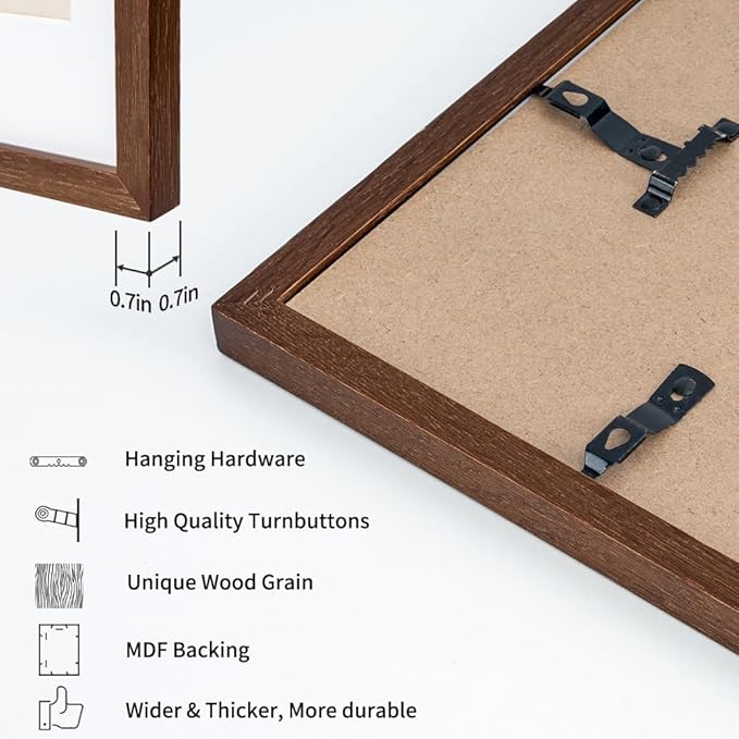 Axeman 20x30 Picture Frame with Mat for 16x24, Solid Oak Wood Poster Frame with Tempered Glass, Wooden 20''x30'' Minimalist Photo Frame with Wall Hooks Puzzle Frame for Art Photo and Prints, Walnut