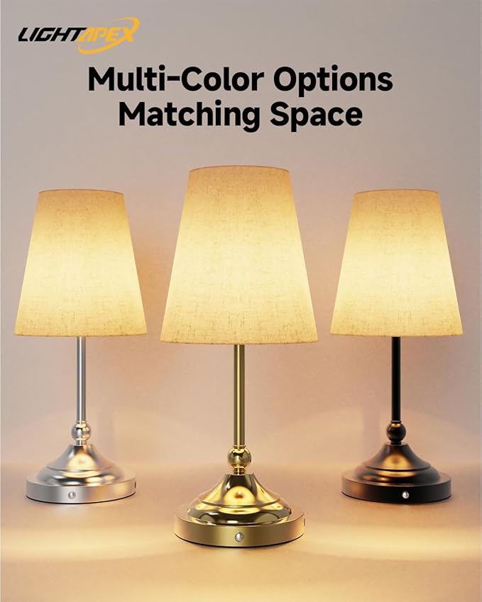 Lightapex Vintage Small Cordless Table Lamps with Stepless Dimming, Portable Rechargeable Bedside Lamps with Touch-Control for Bedroom, Living Room, and Reading, Cone(Brassy)