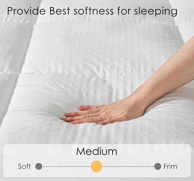 Marine Moon King Mattress Topper, Extra Thick Pillowtop, Cooling and Plush Mattress Pad Cover, 7D Down Alternative Fill,Soften Hard Bed