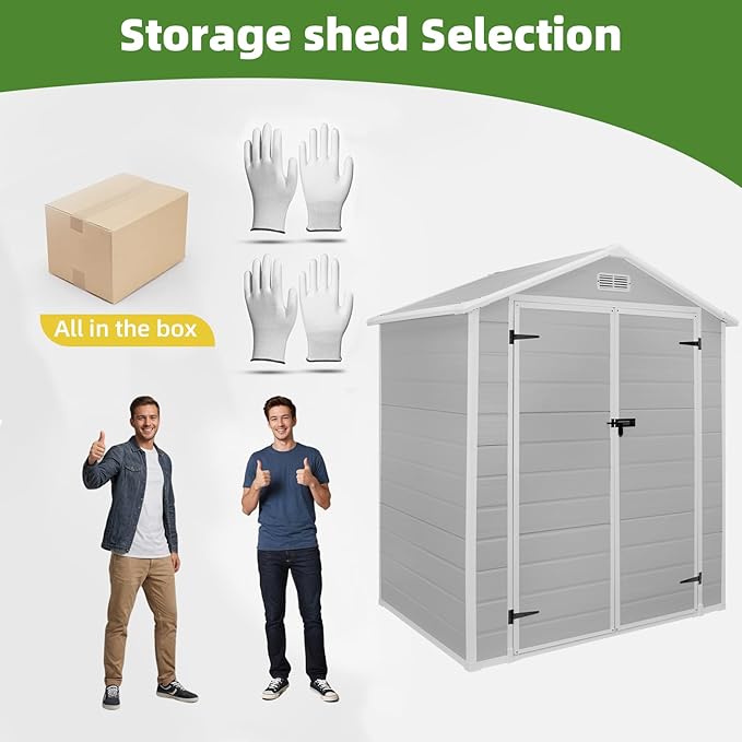 6x4.4FT Outdoor Storage Shed, Resin Shed with Reinforced Floor & Secure Door Lock, All-Weather Outdoor Shed for Gardening Tools, Bicycles, Patio Furniture, Lawn Mower (Gray)
