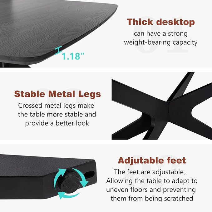 Kidol & Shellder 45.2" Square Dining Table Set for 2-4 People Modern MDF Wooden Dining Room Table with X-Shaped Metal Base Kitchen Table for Dining Room Kitchen Office（Black Table+2pcs Blue Chairs