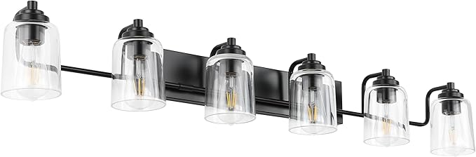 SOLFART 6 Lights Vanity Lights for Mirror Black Bathroom Light Fixtures Black Vanity Light Bathroom Light Fixtures Wall Mount 50 Inch