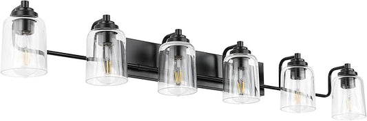SOLFART 6 Lights Vanity Lights for Mirror Black Bathroom Light Fixtures Black Vanity Light Bathroom Light Fixtures Wall Mount 50 Inch