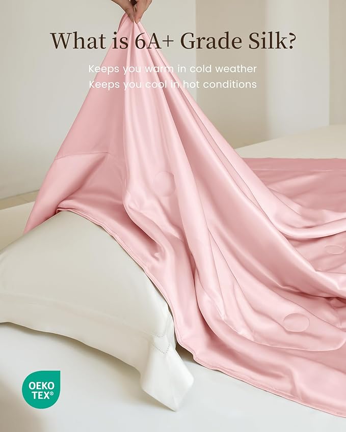 THXSILK Silk Blanket, 100% Mulberry Silk Cooling Throw, Soft and Lightweight Blanket for Bedroom, Sofa, Travel, All-Season (Charming Pink, King)