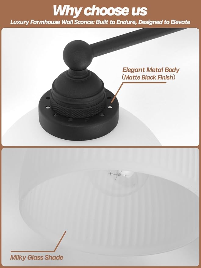 2-Lights Milk White Glass Wall Sconce Lighting Brass Finished, Double Arm Bathroom Vanity Light Fixture for Bedroom Living Room Dining Room Hallway