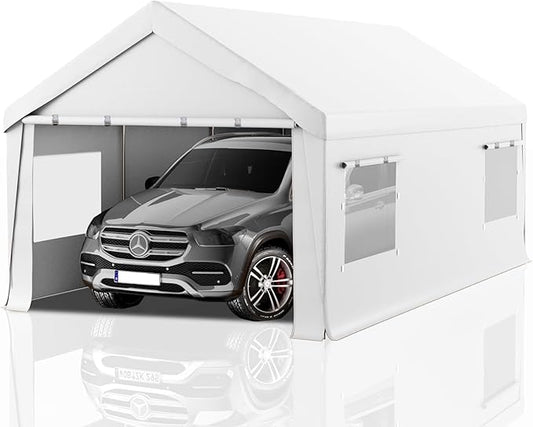 Carport 10x20 Heavy Duty Portable Garage,Carport Canopy with Roll-Up Windows & Doors,Portable Garage and Shelter with Removable Sidewalls,Car Tent Garage with All-Season Tarp for Bike Truck Lawnmower