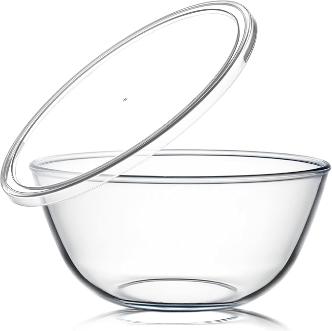 NUTRIUPS 4.7 Quart Large Glass Mixing Bowl with Lid, Deep Big Glass Bowl Large Glas Salad Bowl