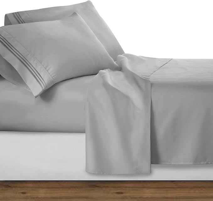 Clara Clark Bed Sheets, Premier 1800 Series 4 Piece Bed Sheet Set, Deep Pocket, Wrinkle, Fade, Stain Resistant, Luxury Soft Bedding Sheets & Pillowcases, Full, Silver Gray
