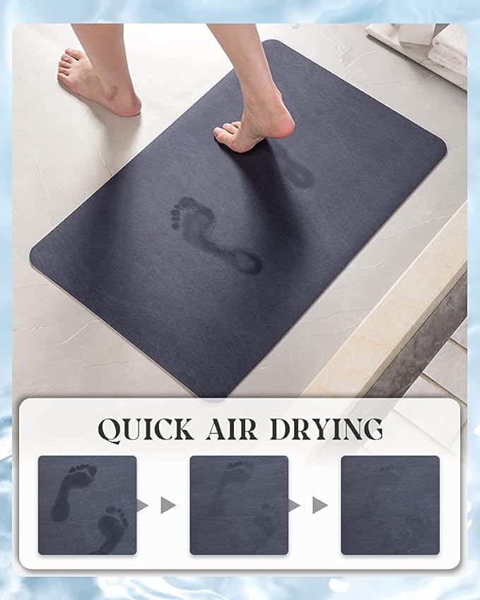 MontVoo -Bath Mat Rug-Rubber Backing Non Slip Quick Dry Absorbent Thin Bathroom Rugs Fit Under Door-Faux Suede Surface Bathroom Floor Mats-Shower Rug for in Front of Bathtub Shower Navy 16"x24"