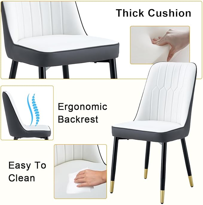 42"-54" Extendable Dining Table Set for 4, Round Dining Table Set for 4, 0.73" Thick Wood Tabletop with Smooth Edge, Black Metal Leg with Non-Slip Footmat, 4 Soft PU Chairs, for Kitchen, Small Space