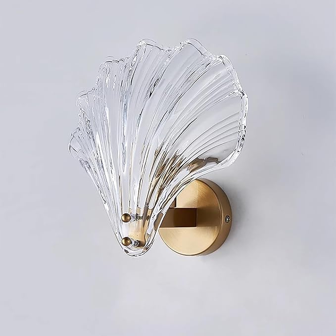 Gold Wall Sconces for Bathroom, Vanity Light Fixtures, Modern Sconces Wall Lights with Clear Shell Shaped Glass Shades, Bathroom Light Fixtures for Living Room, Bedroom, Hallway, mirror, Kitchen, E12