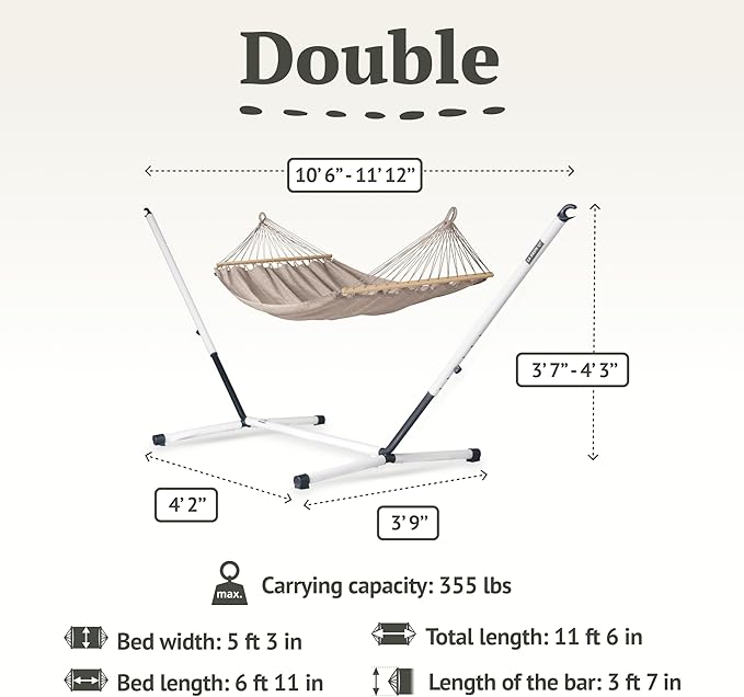 LA Siesta® Alisio Hammock with Spreader Bar & Nautico Stand, Portable Outdoor Hammock with Stand Heavy Duty, 2 Person Hammock with Stand for Outside Patio Porch - Max 355 Lbs, Almond