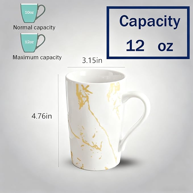 Porcelain Coffee Mugs, 12 Ounce, Set of 6, White | Hot Tea | Cappuccino | Mocha | Cocoa | Cups for Latte