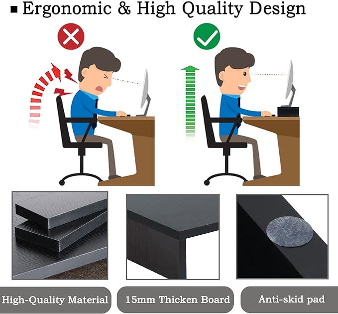 TEAMIX Wood Monitor Stand Riser-2 Pack, 2 Tier Adjustable Monitor Stand Dual Monitor Riser for 2 Monitors/Laptop/PC Black Computer Stand for Desk