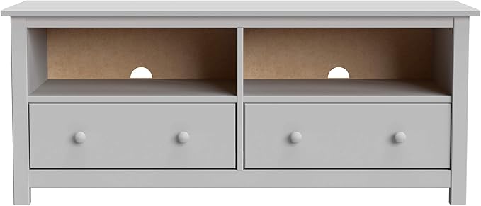 Handcrafted Solid Oak TV Stand Entertainment Center - Elegant Gray Media Console with Spacious Storage Drawers & Open Shelves - Sturdy Wood Cabinet Fits TVs up to 55 Inches