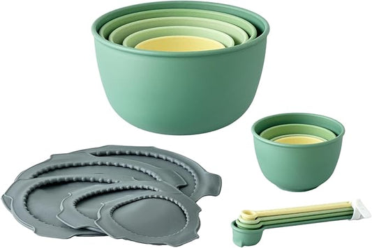 Bamboozle Astrik Mega Baking Bundle| 5 Piece Mixing Bowl Set | Measuring Cups and Spoons | Silicone Lid Set | Cooking and Meal Prep | Dishwasher Safe | Microwave Safe | Fresh Guacamole