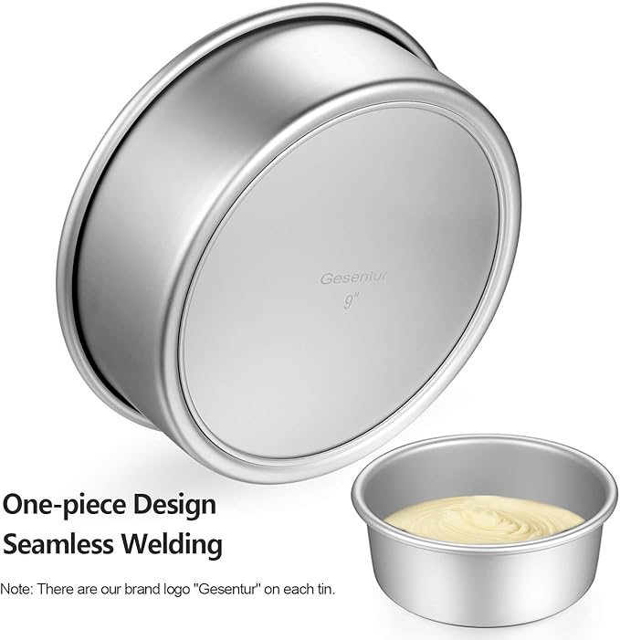 Gesentur Cake Pan Set, Round Cake Mold Anodised Aluminium 5 Pcs Bakeware with Removable Base for Cake Baking Party Birthday Christmas (5" 6" 7" 8" 9")