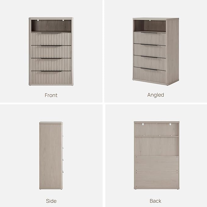 SICOTAS Dresser for Bedroom - Tall Dressers & Chests of Drawers with 4 Drawers Large Modern Dresser for Closet Fluted Wide TV Stand Clothes Closet Storage for Bedroom Hallway Entryway, White Alder