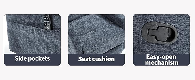 PELUMY Massage Recliner Chair with Heat - Manual Rocker Swivel Recliner, 360° Rotation & 155° Recline for Living Room（Linen Fabric, Blue）