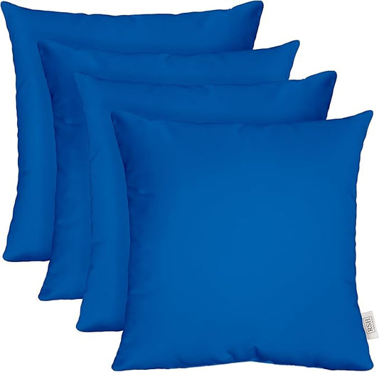 RSH DECOR: Sunbrella Square Throw Pillows Set of 4 | 17" x 17" | Water and Fade-Resistant Performance Fabric | Outdoor Pillow Covers with Down-Alternative Inserts | Canvas Pacific Blue