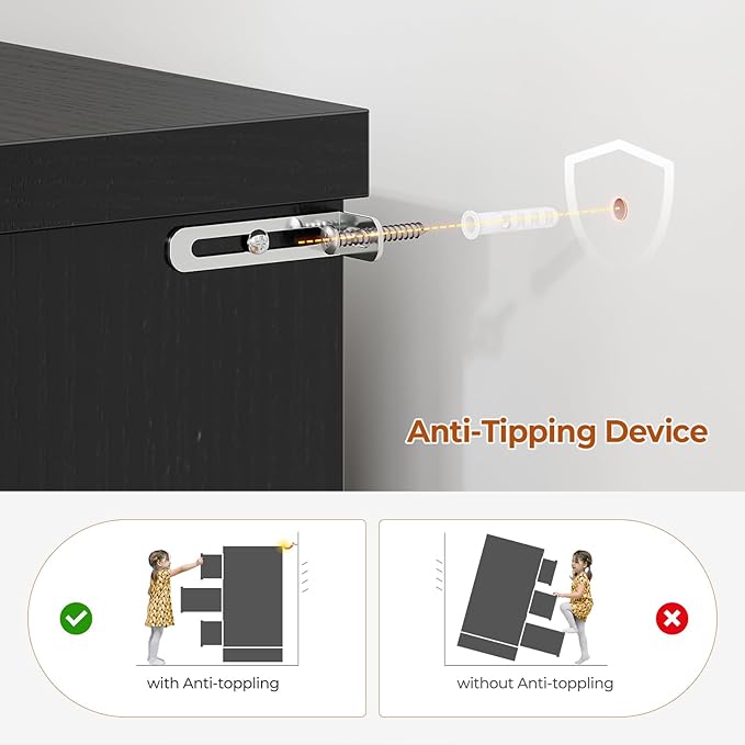 DICTAC 10 Drawers Dresser for Bedroom,55" Wide Farmhouse Dresser with Natural Texture and Vintage Metal Handles, Rustic Wood Chest of Drawers for Bedroom, Living Room, Hallway,Black