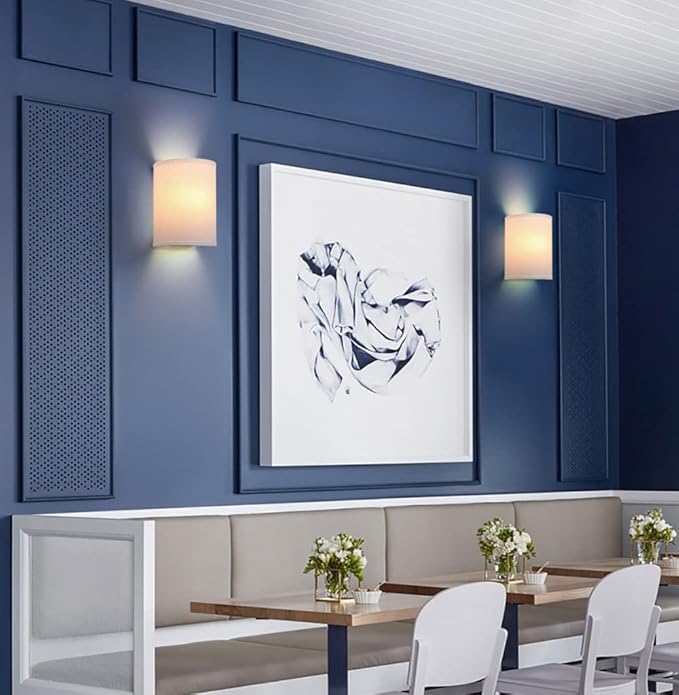 Yosoan White Fabric Cloth Boho Wall Sconce Hallway Fixture Light, 1-Light Vanity Indoor Hardwired Modern Wall Mount Retro Vintage Interior Sconce with Half Moon Shade Lamp for Stairwell Bedroom