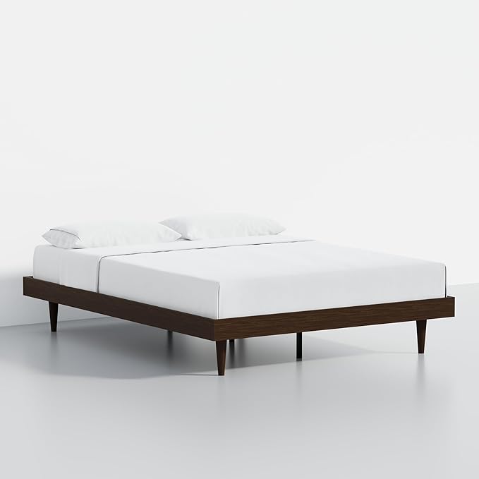 HavenWood Modern Solid Wood Platform Bed Base with Inset Wood Legs – No Box Spring Needed,Fast Assembly – Queen Size in Walnut (No Headboard)