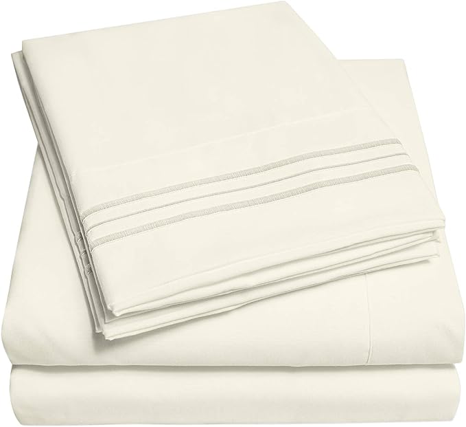 1500 Supreme Collection Twin Sheet Sets Ivory - 3 Piece Bed Sheets and Pillowcase Set for Twin Mattress - Extra Soft, Elastic Corner Straps, Deep Pocket Sheets, Twin Ivory