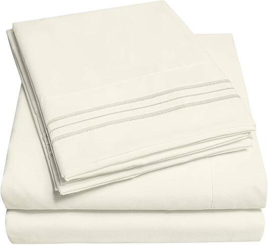 1500 Supreme Collection Queen Sheet Sets Ivory - Luxury Hotel Bed Sheets and Pillowcase Set for Queen Mattress - Extra Soft, Elastic Corner Straps, Deep Pocket Sheets, Queen Ivory