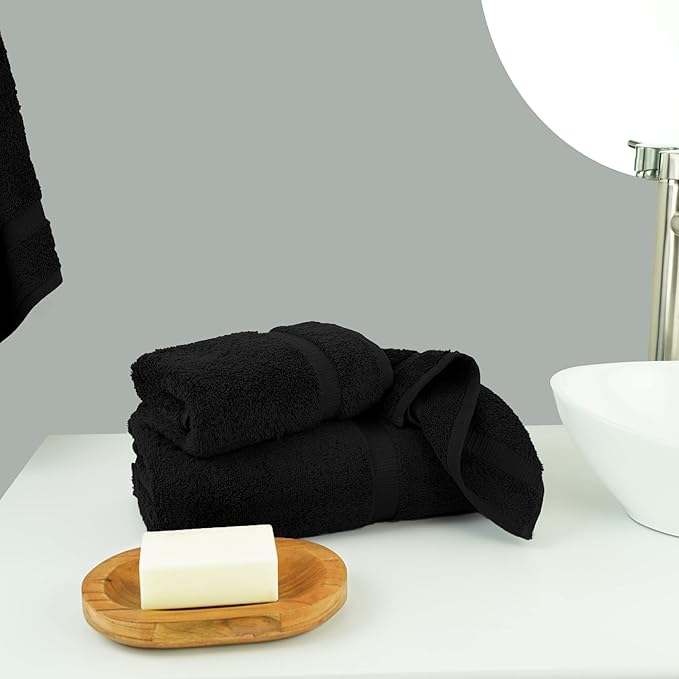 Chakir Turkish Linens | Hotel & Spa Quality 100% Cotton Premium Turkish Towels | Soft & Absorbent (Personalized 3-Piece Towel Set, Black)