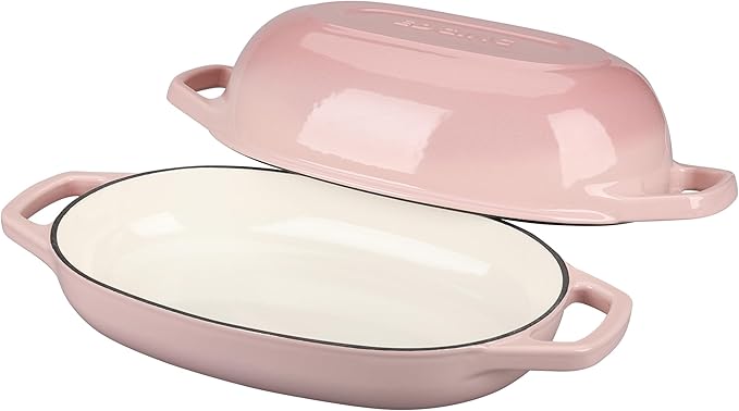Enameled Cast Iron Dutch Oven Pot with Lid, Oval Dutch Oven for Bread Baking, Bread Oven for Homemade Sourdough Bread Baking, 5qt, Pink