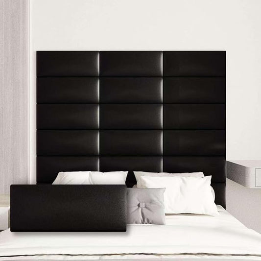 Upholstered Wall Mounted Headboard, 3D Soundproof Wall Panels Peel and Stick Headboard for King Size, Headboard for Adjustable Bed, Tufted Headboard, Black(12 Panels, 10" x 24")