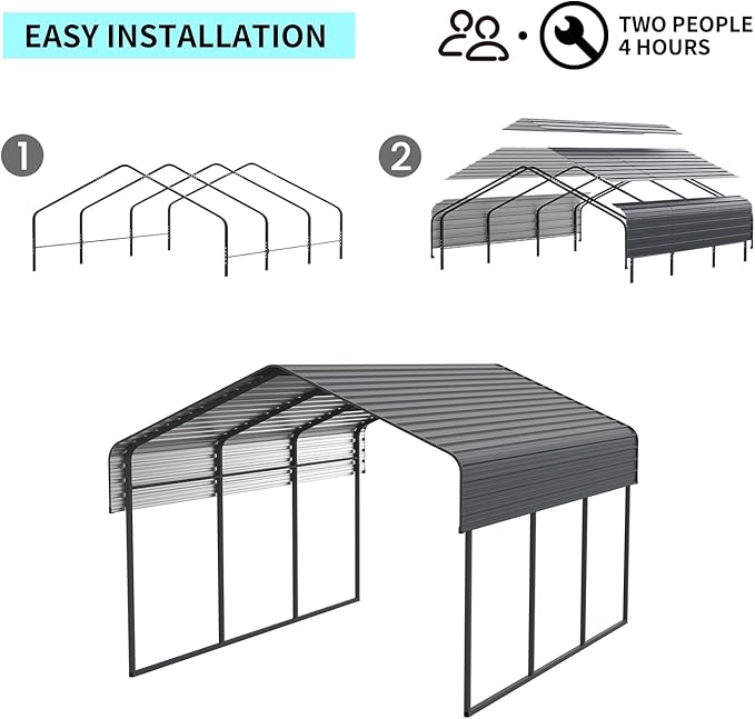 10x15 FT Metal Carport with Enhanced Base and Galvanized Steel Roof, Heavy Duty Outdoor Garage Car Shelter for Car, Boats and Truck