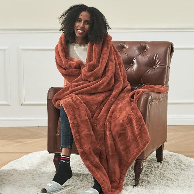 Krifey Oversized Faux Fur Blanket, Super Soft Cozy Blanket, Luxury Fluffy Throw Blanket Fuzzy Bed Throw, Plush for Women, Camel 60" x 80"