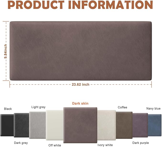 IFNOW Wall Mounted Upholstered Headboard Full, 3D Peel and Stick Soundproof Panels, Reusable and Removable Padded Leather Bed Headboard, 6 Panels 9.84" x 23.62", Dark Skin