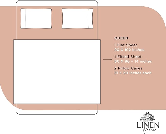 Linen Home 100% Cotton Percale Sheets Queen Size, Tera Clay, Deep Pocket, 4 Pieces Set - 1 Flat, 1 Deep Pocket Fitted Sheet and 2 Pillowcases, Crisp Cool and Strong Bed Linen