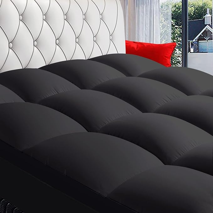 COONP Twin Mattress Topper, Extra Thick Pillowtop, Cooling Plush Mattress Pad Cover Bed Topper Protector with 8-21 Inch Deep Pocket (Black, Twin)