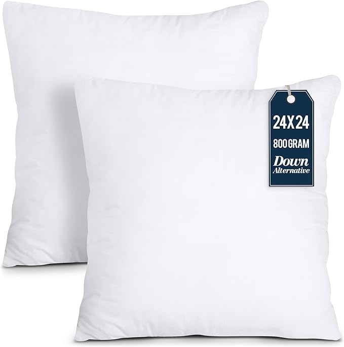 Utopia Bedding Throw Pillows Insert (Pack of 2, White) - 24 x 24 Inches Bed and Couch Pillows - Indoor Decorative Pillow