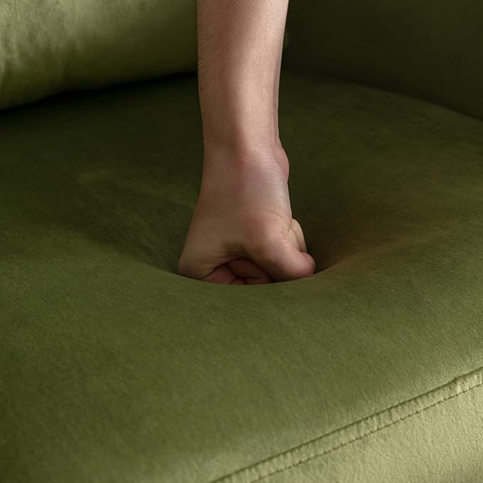 Accent Chair Upholstered Barrel Arm Chair for Living Room Bedroom Reception Room Office, Modern Soft Padded Single Sofa Chair with Golden Legs & Lumbar Pillow, Velvet Green