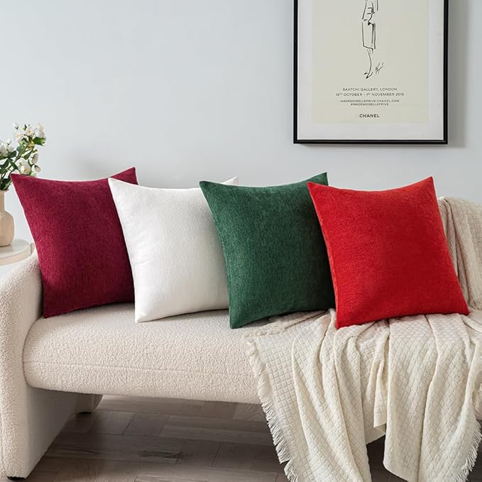 MIULEE Pack of 2 Dark Green Decorative Pillow Covers 20x20 Inch Soft Chenille Couch Throw Pillows Farmhouse Cushion Covers for Home Decor Sofa Bedroom Living Room