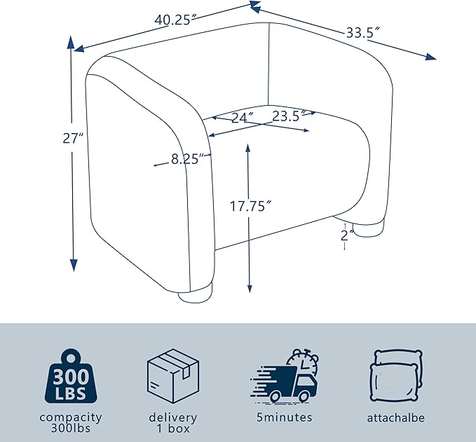 40" Modern Accent Chair Reading Chair Oversized Barrel Chairs for Living Room Bedroom Apartment .(Dark Grey)