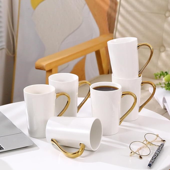 Porcelain Coffee Mugs, 12 Ounce, Set of 6, White | Hot Tea | Cappuccino | Mocha | Cocoa | Cups for Latte