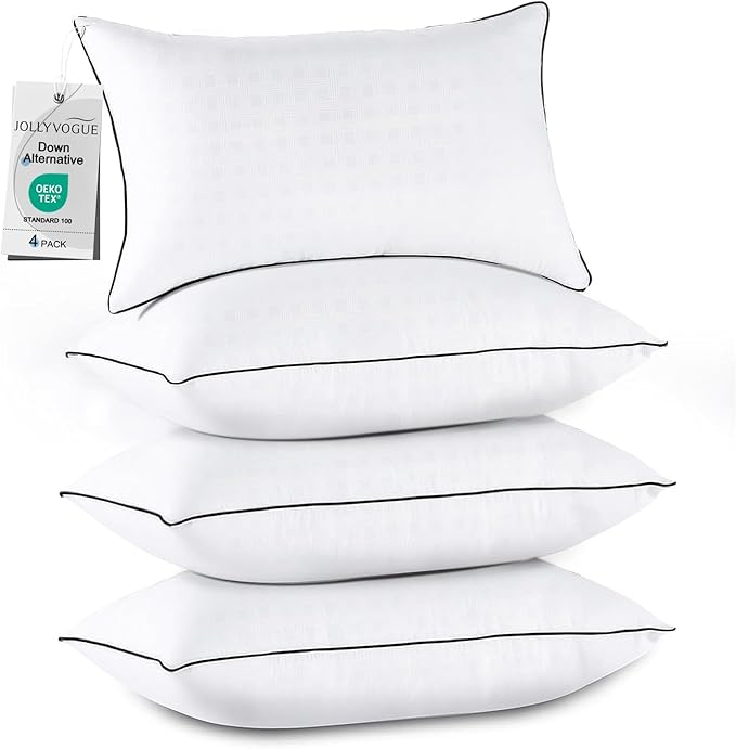 JOLLYVOGUE Pillows Standard Size Set of 4, Cooling and Supportive Bed Pillows with Super Soft Down Alternative Fill, Hotel Quality for Side, Back, and Stomach Sleepers, 4 Pack