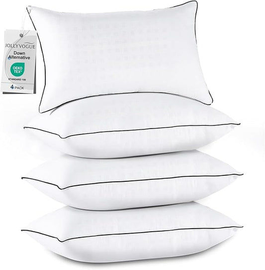 JOLLYVOGUE Pillows Queen Size Set of 4, Cooling and Supportive Bed Pillows with Super Soft Down Alternative Fill, Hotel Quality for Side, Back, and Stomach Sleepers, 4 Pack