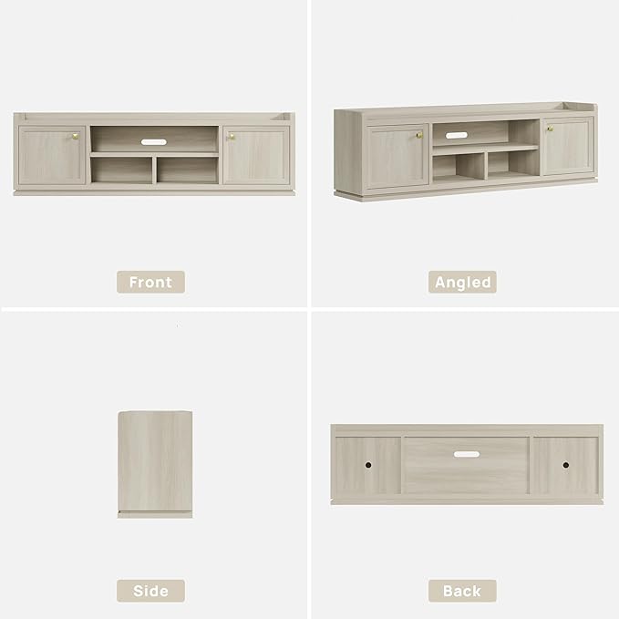 SICOTAS TV Stand Entertainment Center - 67" TV Console for Living Room Modern TV Stand for Bedroom, Media Console with Shelf and Cabinet, Entertainment Stand for TVs up to 65 75 Inch(Grey White Oak)