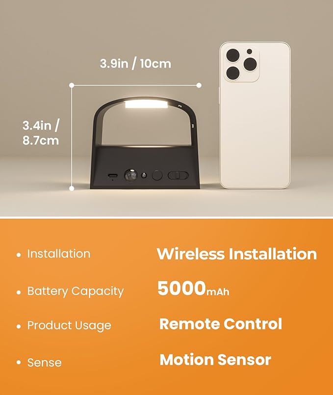 FULEN Motion Sensor Wall Lights with Remote Control 3 Colors Wireless Wall Lamp LED Indoor Up Down Wall Sconces 5000mAh Rechargeable Battery Powered Wall Lamps Brightness Adjustable, 1 Pack