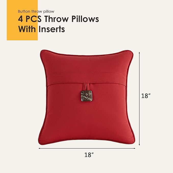 Outdoor Sunbrella Decorative Pillows with Coconut Button Pack of 4, 18" x 18" Outdoor Pillow Set for Couch Bed Throw Patio Sofa, Canvas Jockey Red