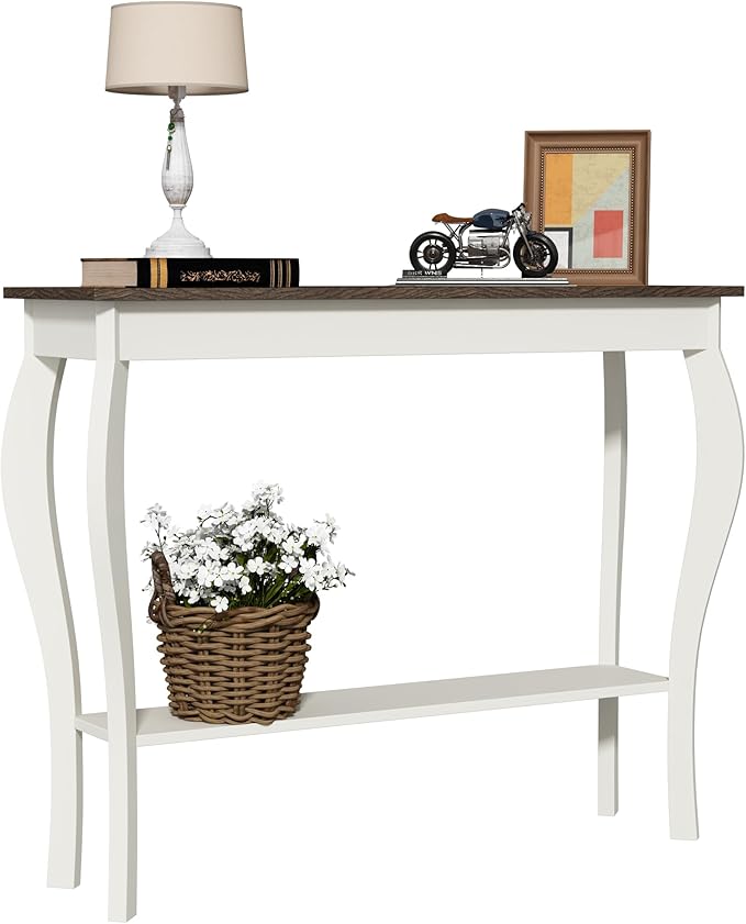 ChooChoo Narrow Farmhouse Console Table, Chic Accent Sofa Table, Entryway Table, Soft White