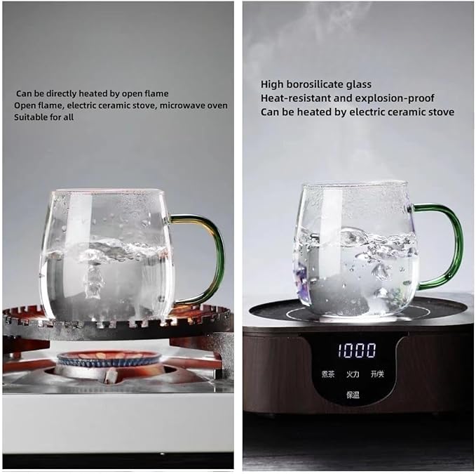 Clear Borosilicate Glass Coffee Mug with Black Handle, 450ml/16oz, Ideal for Coffee, Tea, Beer, and Beverages – Durable, Gift-Ready Glass Mug