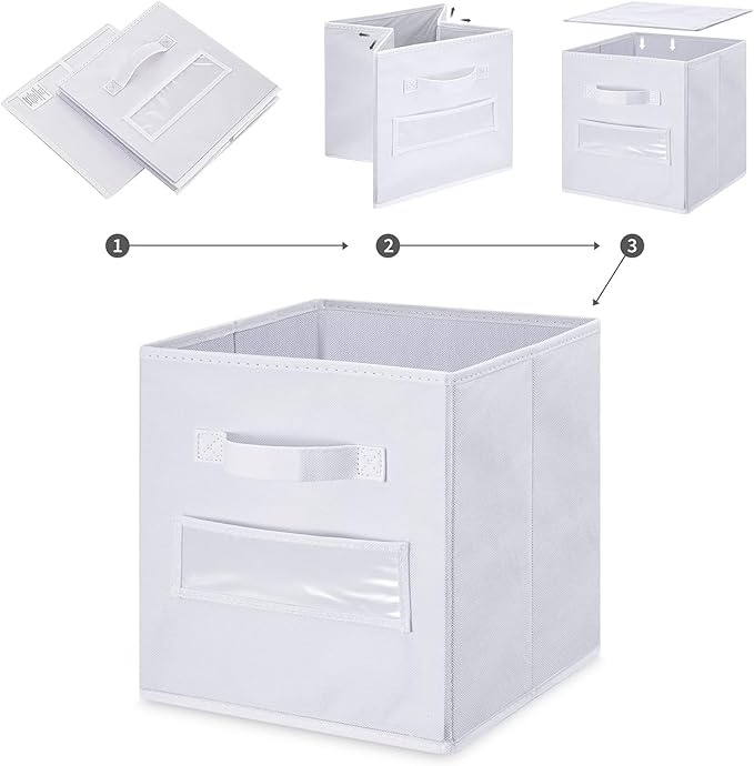 artsdi 13x13x13 storage cube bins (Set of 10) Fabric storage cubes with 10 Labels Window Cards & a Pen, storage cubes 13x13, Collapsible 13 inch cube storage bins, Cubby Organizer Boxes, White